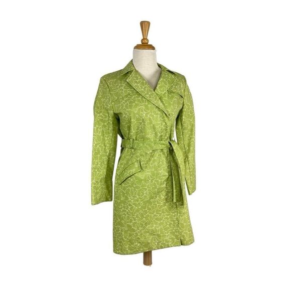 Liz Claiborne 8P Green Butterfly Trench Coat Cottagecore Fairycore Y2K does 70s - Picture 2 of 9